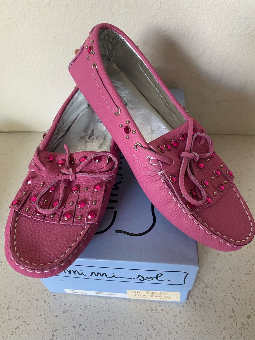 Children’s Health Pink Stud-Embellished Leather Moccasins